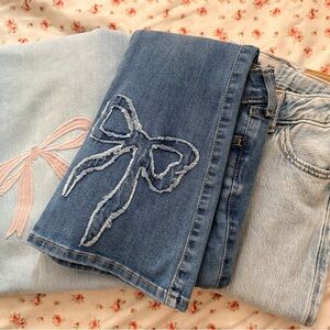Lot of 3 pair Abercrombie Kids Girls Jeans - 2 with bows - 9/10 Long